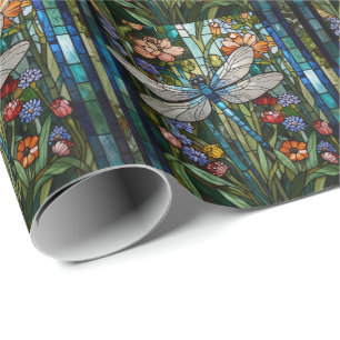 Retro Dragonfly boho blühendes botanisches Fleckgl Geschenkpapier