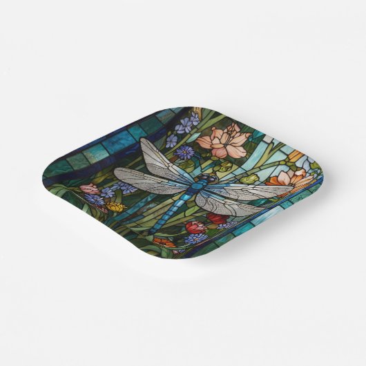 Retro Dragonfly boho blühendes botanisches Fleckgl Pappteller (Gewinkelt)