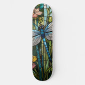 Retro Dragonfly boho blühendes botanisches Fleckgl Skateboard (Vorderseite)
