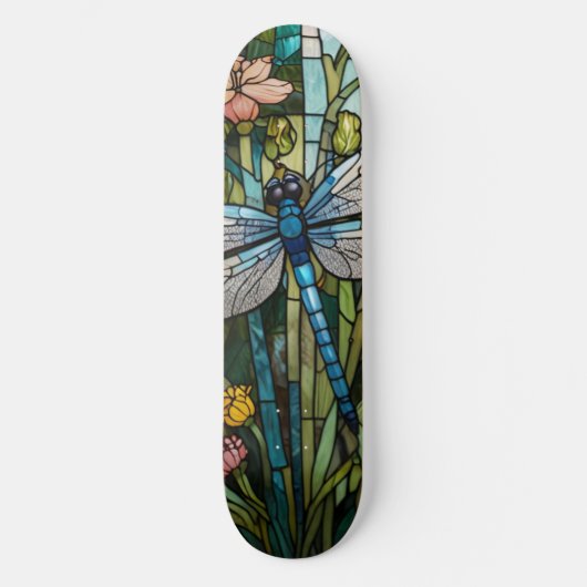 Retro Dragonfly boho blühendes botanisches Fleckgl Skateboard (Vorderseite)