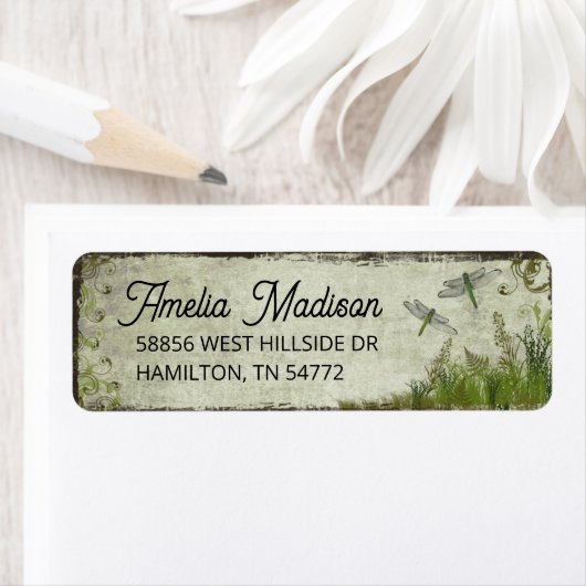 Retro Dragonfly Botanical Return Address Labels (Insitu)