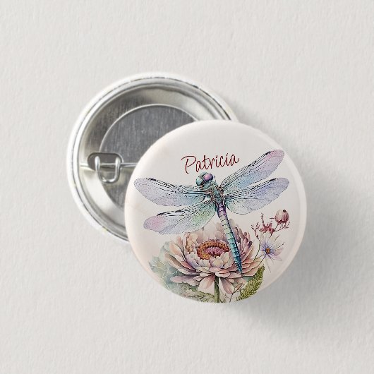 Retro-Dragonfly und Peony-Blume Button (Vorne & Hinten)