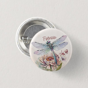 Retro-Dragonfly und Peony-Blume Button