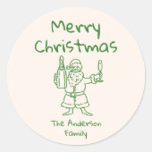 Retro Drawn Green Santa Claus Merry Christmas Runder Aufkleber (Vorderseite)