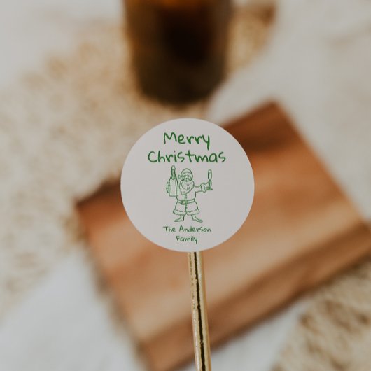 Retro Drawn Green Santa Claus Merry Christmas Runder Aufkleber