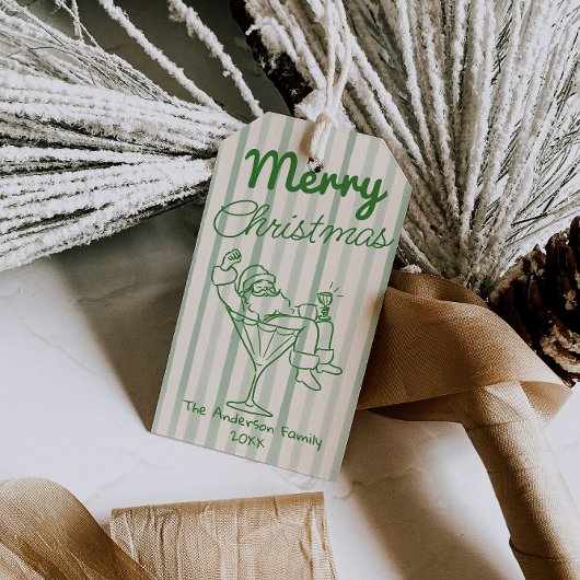 Retro Drawn Green Stripes Santa Claus Christmas Geschenkanhänger