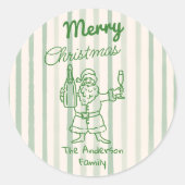 Retro Drawn Green Stripes Santa Claus Christmas Runder Aufkleber (Vorderseite)