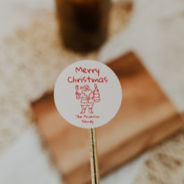 Retro Drawn Red Santa Claus Merry Christmas Runder Aufkleber