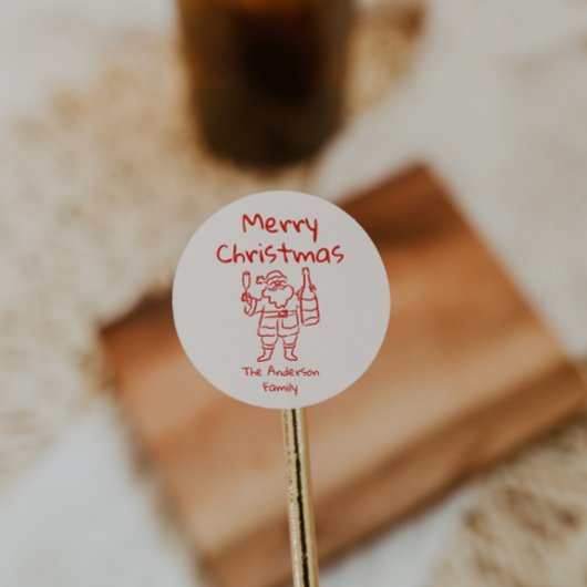 Retro Drawn Red Santa Claus Merry Christmas Runder Aufkleber