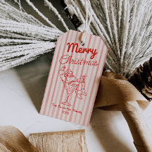 Retro Drawn Red Stripes Santa Claus Christmas