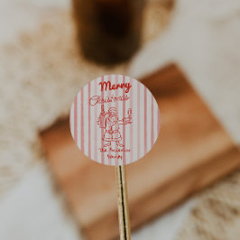 Retro Drawn Red Stripes Santa Claus Christmas Runder Aufkleber