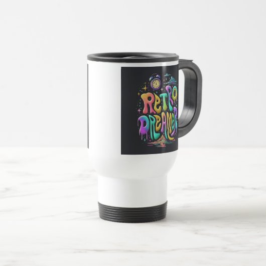 "Retro Dreamer" Reisecoffee Mug. Reisebecher (VorderseiteRechts)