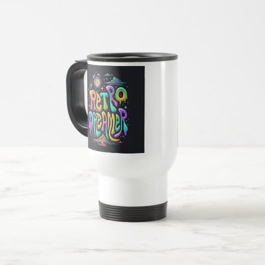 "Retro Dreamer" Reisecoffee Mug. Reisebecher (Vorderseite Links)
