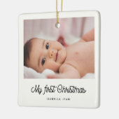 Retro Drehbuch Baby's First Christmas Foto Keramikornament (Links)