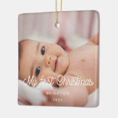 Retro-Drehbuch Mein erstes Weihnachtsbaby-Foto Keramikornament (Links)