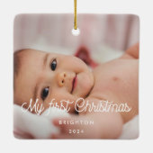 Retro-Drehbuch Mein erstes Weihnachtsbaby-Foto Keramikornament (Rückseite)