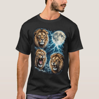 Retro Drei Löwen Mond Blitz Brüllende Wildnis T-Shirt