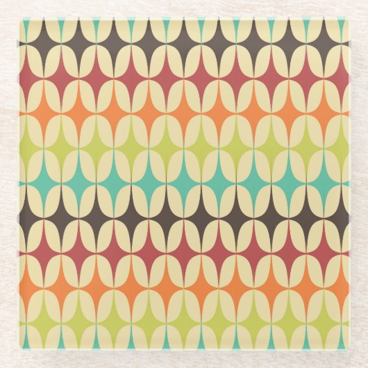 Retro-Dreiecke: Geometrisches Muster Glasuntersetzer (Vorderseite)