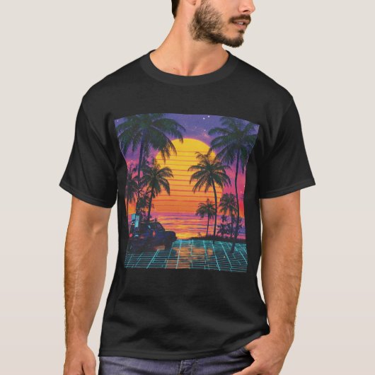 Retro Drive am Neonmeer T-Shirt (Vorderseite)