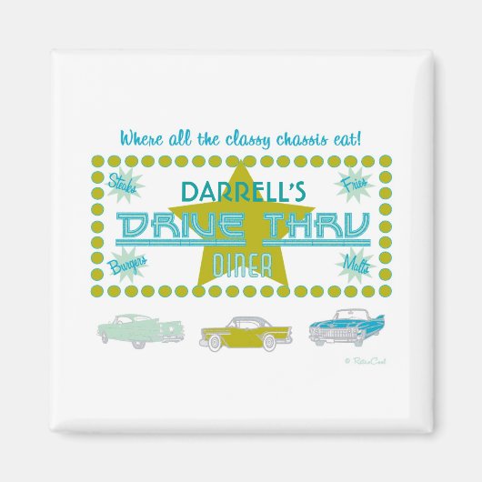 Retro Drive-Thru Diner (grün) Magnet (Vorne)