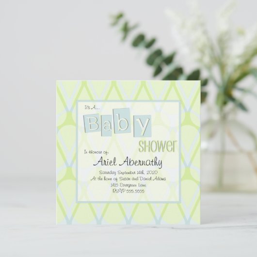 Retro Drop Baby Shower Einladungen - Blue & Green (Stehend Vorderseite)
