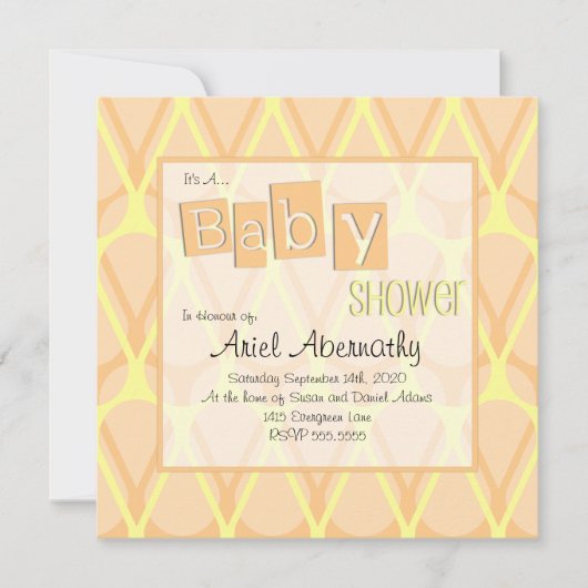 Retro Drop Baby Shower Einladungen - Orange (Vorderseite)