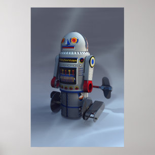 Retro Druck der Spielzeug-Roboter-Zahl-7 Poster
