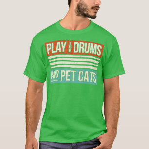 Retro Drummer Trommeln Schlagzeug I Kitty Ca T-Shirt