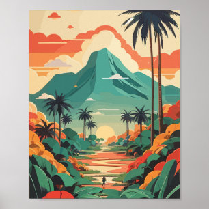 Retro Dschungel Illustration Grün Rot Poster