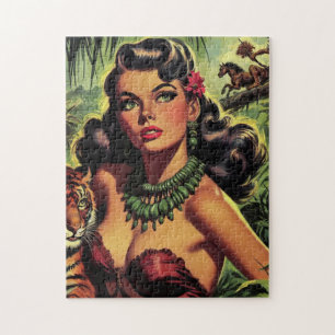Retro-Dschungelmädchen Pin-Up Puzzle