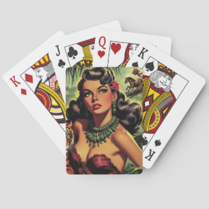 Retro-Dschungelmädchen Pin-Up Spielkarten