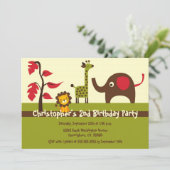Retro-Dschungeltiere Junge Geburtstagsfeier Einlad Einladung (Stehend Vorderseite)