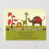 Retro-Dschungeltiere Junge Geburtstagsfeier Einlad Einladung (Vorne/Hinten)