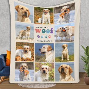 Retro Du gehörst mir WOOF Custom 11 Fotocollage Hu Fleecedecke