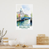 Retro Dublin Ireland Bridge Watercolor Art Poster (Küche)