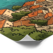 Retro Dubrovnik Adriatic Coast Illustration Travel Poster (Ecke)
