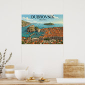 Retro Dubrovnik Adriatic Coast Illustration Travel Poster (Küche)