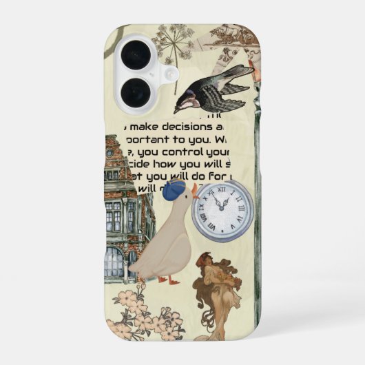 Retro Duck, Clock & Floral Art Design iPhone 16 Hülle (Rückseite)