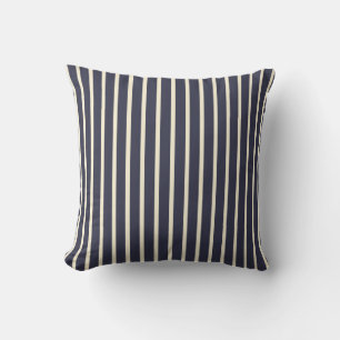 Retro Dunkelblau und Creme Ticking Streifen Franzö Kissen