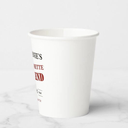 Retro Dunkelrot, Schwarz & Weiß Bachelorette Woche Pappbecher (Links)