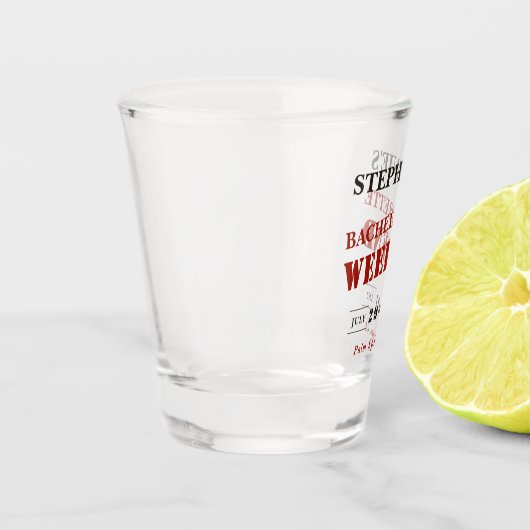 Retro Dunkelrot, Schwarz & Weiß Bachelorette Woche Schnapsglas (Links)