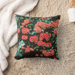 Retro dunkelrote Rosen Pünktchen Blumenmuster Kissen