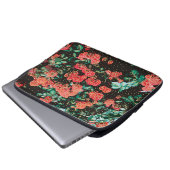 Retro dunkelrote Rosen Pünktchen Blumenmuster Laptopschutzhülle (Vorne Knopf)
