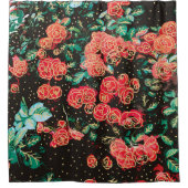 Retro Dunkelrote Rosen Punkte Blumenmuster Duschvorhang (Vorderseite)