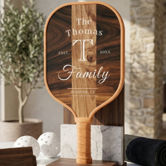 Retro Dunkles Holzstreifen-Monogramm Modern Pickleball Schläger