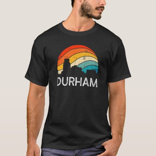 Retro Durham Skyline Vintager Urban Wolkenkratzer T-Shirt (Vorderseite)