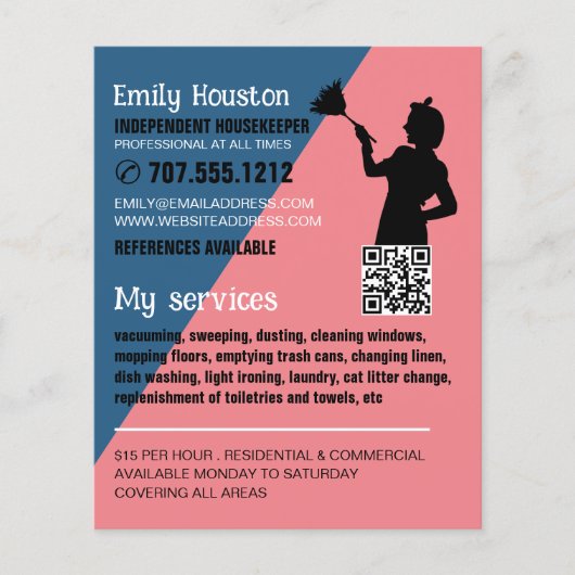 Retro Duster Silhouette, Housekeeper, Haushaltshil Flyer (Vorne)