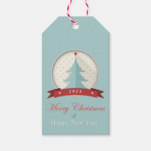Retro Dusty Blue Christmas Tree Ausschnitt Geschenkanhänger