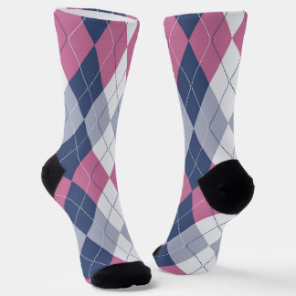 Retro Dusty Pink Slate Blue Navy Preppy Raute Socken