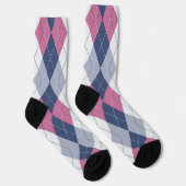 Retro Dusty Pink Slate Blue Navy Preppy Raute Socken (Rechts)